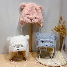 Модная теплая шапка для новорожденных, детская шапка, Осень-зима, новая детская однотонная плюшевая шапка Lei Feng с медведем, плотная теплая шапка для малышей