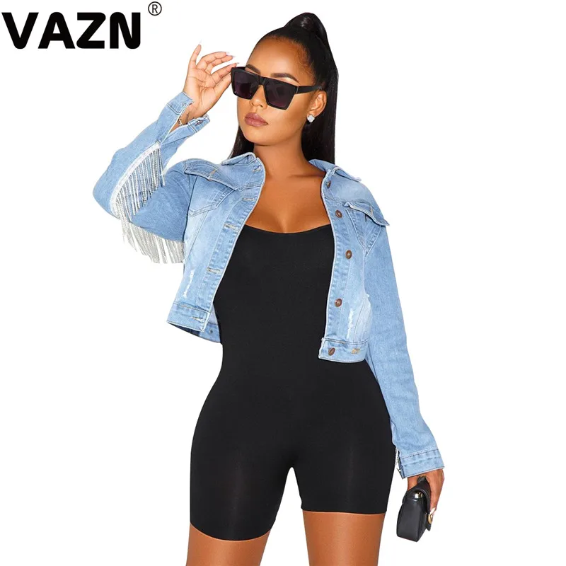 VAZN BS1129 новые джинсовые Верхняя одежда тяжелая промышленность кисточка повседневная одежда с длинным рукавом Дикий Джокер Женская Мини верхняя одежда