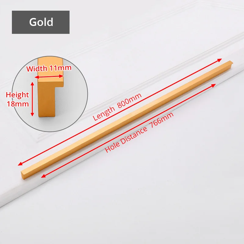 JD t-образная однообразная Ручка дверцы ручка шкафа из алюминиевого сплава ручка для дверцы выдвижного ящика на заказ гардероб l-образная металлическая ручка - Цвет: L766mm Gold