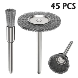 Jeu de Mini brosses à fil rotatif en acier inoxydable, accessoires pour Mini perceuse Dremel, outils rotatifs 45 pièces 