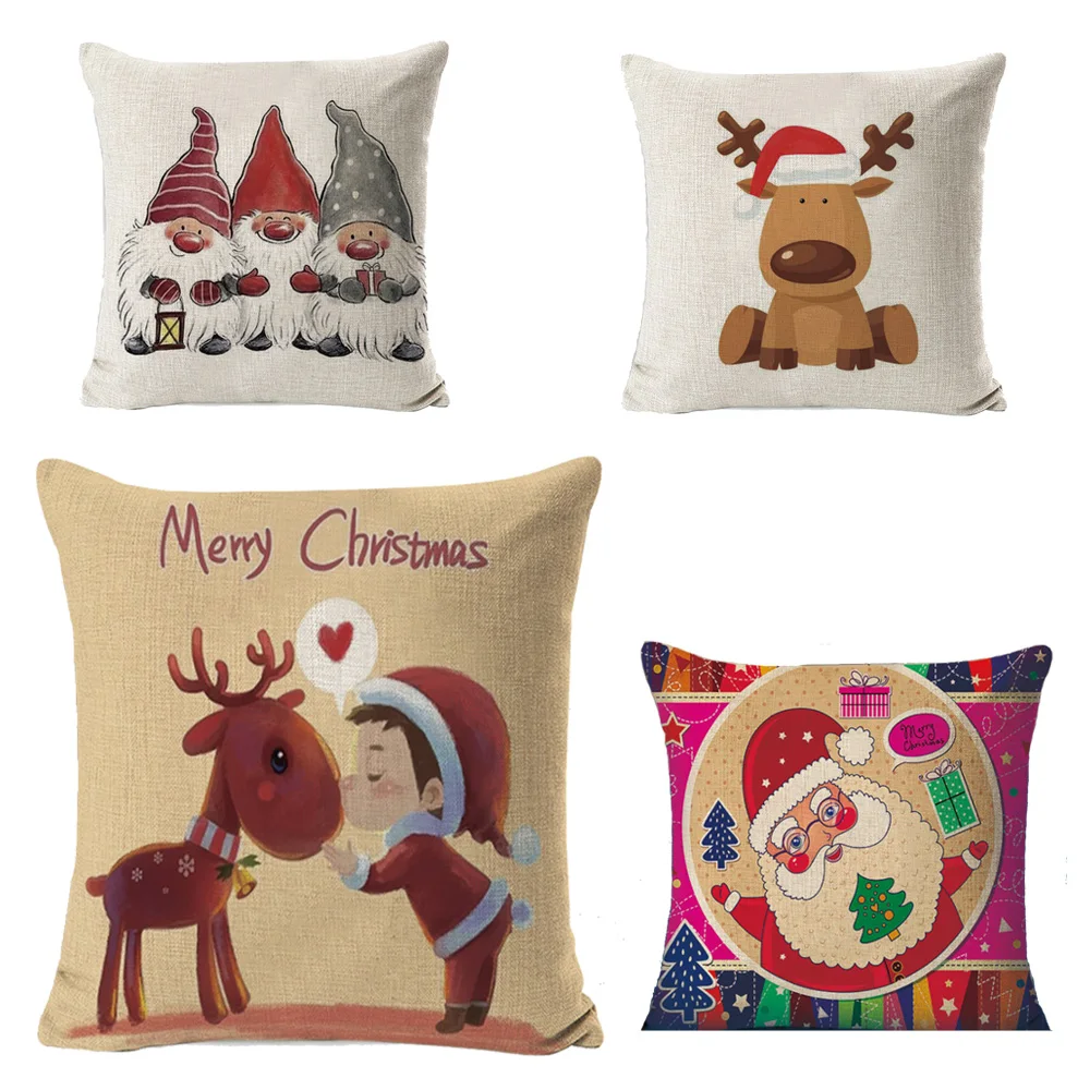Christmas Cushion 45*45 Red Merry Christmas Printed flax Decorative Pillows Sofa Home Decoration Pillow