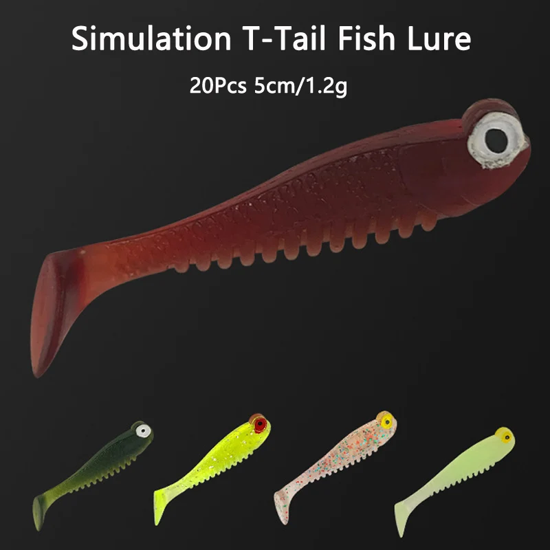 20Pcs Big Eyes T Tail Simulation Fish Type Soft Bait Fake Bait 5cm 1.22g  Silicone Crankbait Saltwater Paddle Tail Swimbaits Lure - AliExpress
