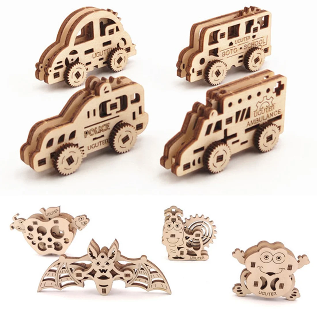 

8Pcs/set Children DIY Colored Woodcraft Puzzle Set Mini Wooden Assembly Puzzle Model Toy Collection Gift For Over 10