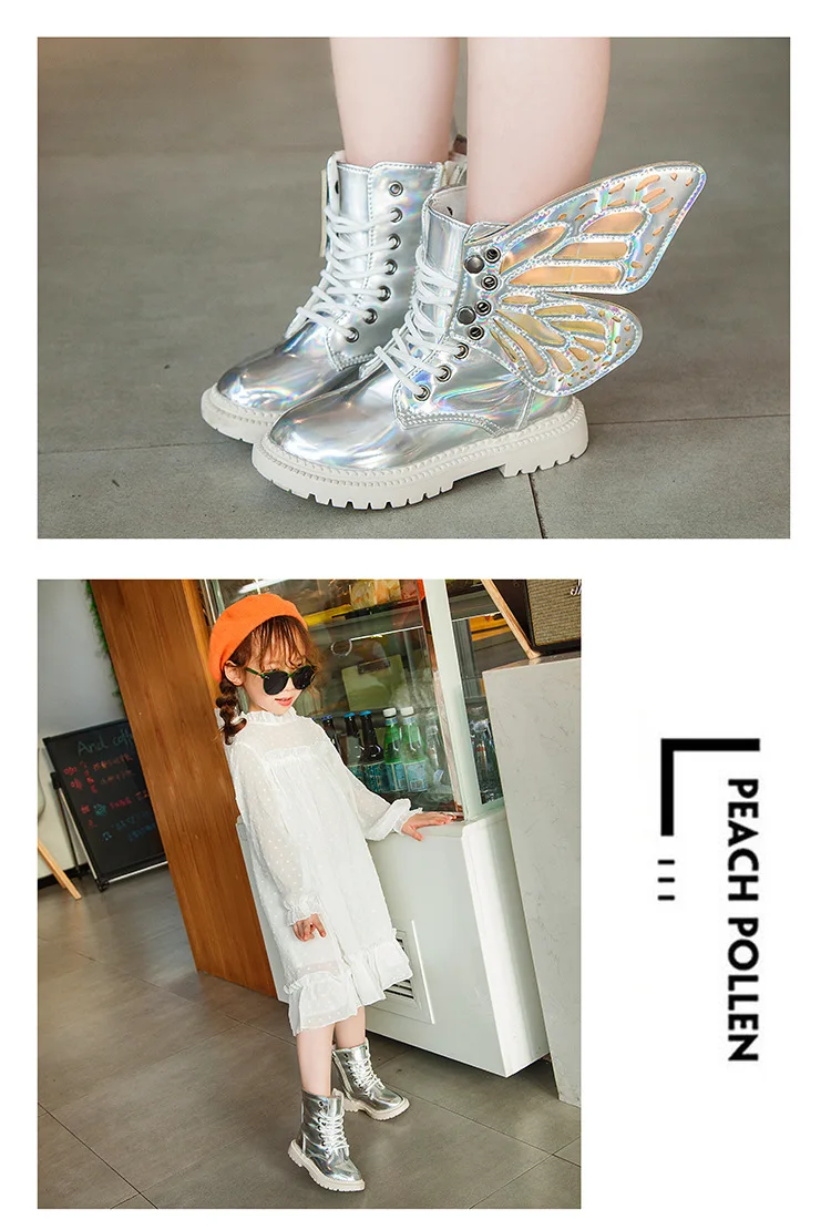 Осенние модные детские ботинки для девочек; кожаные детские ботинки со съемными крыльями бабочки; обувь принцессы для девочек; ботинки для верховой езды для мальчиков; KS558
