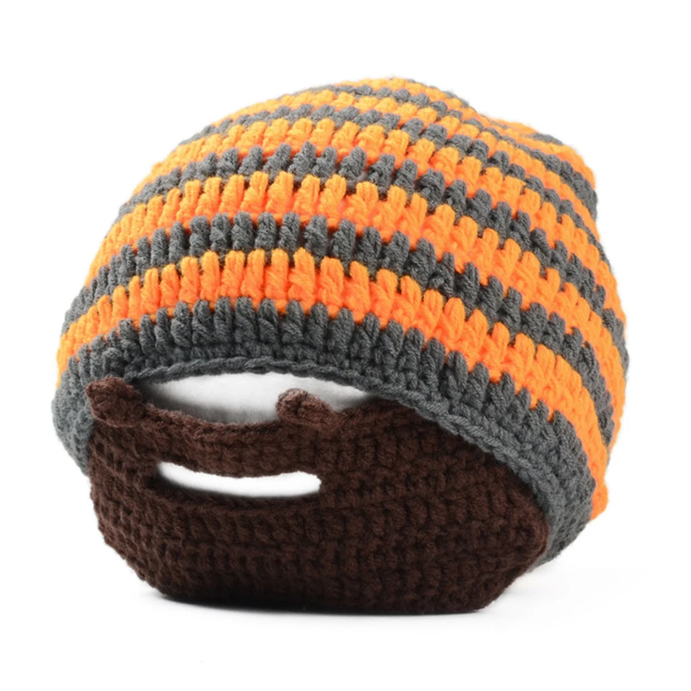 Beanie Hat Adjustable Winter Warm Knit Beard Face Mask Hat Beard Funny Knit Hat Ski Fake Beard Face Mask - Цвет: orange gray