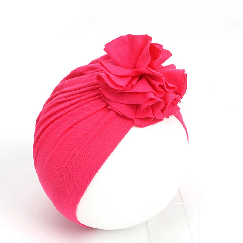 rose red Новое поступление, модная детская повседневная шляпа, плиссированная Цветочная шапка, Детская однотонная индийская шляпа, мягкие хлопковые шапки, весенне-летние аксессуары - Цвет: rose red