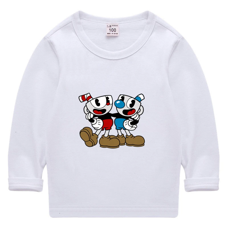 game Cuphead Summer O-Neck Tops Boys Girls Funny lovely color Long sleeve T-shirt Kid Children Cartoon T shirt Baby wholesale