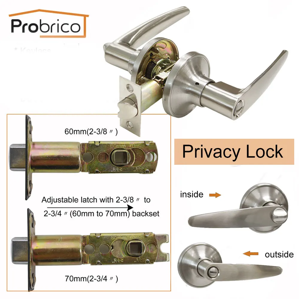 Keyless Privacy Lock Прочные Дверные ручки Probrico для межкомнатной двери, Передняя Задняя деревянная дверная ручка, цилиндр замка/защелка межкомнатных дверных ручек, замок, фурнитура - Цвет: Keyless Privacy Lock