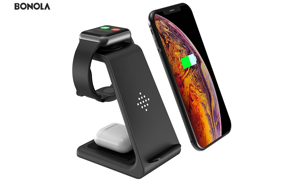 Bonola Qi 3 в 1 беспроводная зарядная станция для iPhone11Pro/Xr/Xs/AirPods Pro/iWatch5 4 Беспроводное зарядное устройство для Samsung gs10/Buds/Watch