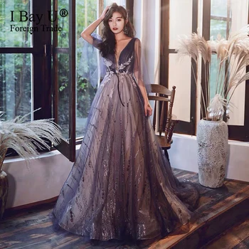 

In Stock New Simple Prom Dress V-neck Light Purple Shining Floor-length Evening Party Gown Custom Formal Dresses Robe De Soiree