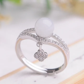 

925 Silver Set and Tianyu Ring Elegant Women's White Jade Ring Jade Ring