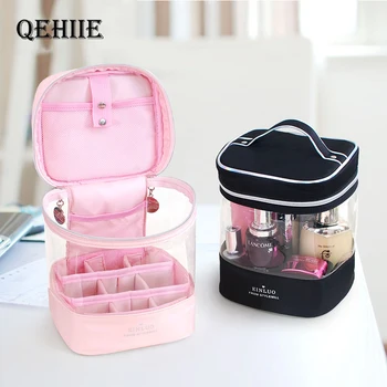

Cylinder Toiletry Cosmetic Bags Travel Big Capacity Clear Makeup Bag Cosmetic Case High Quality Woman Hand Carryup Organizer Bag
