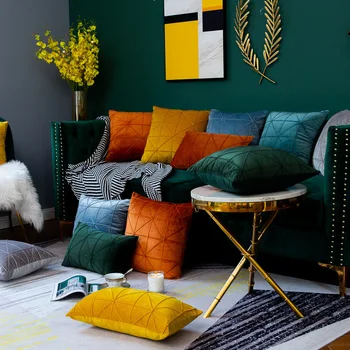 

Solid Color Velvet Cushion for Sofa Couch Turquoise Color Pillow Case for Bed Soft Touch Matching Curtain Home Decor