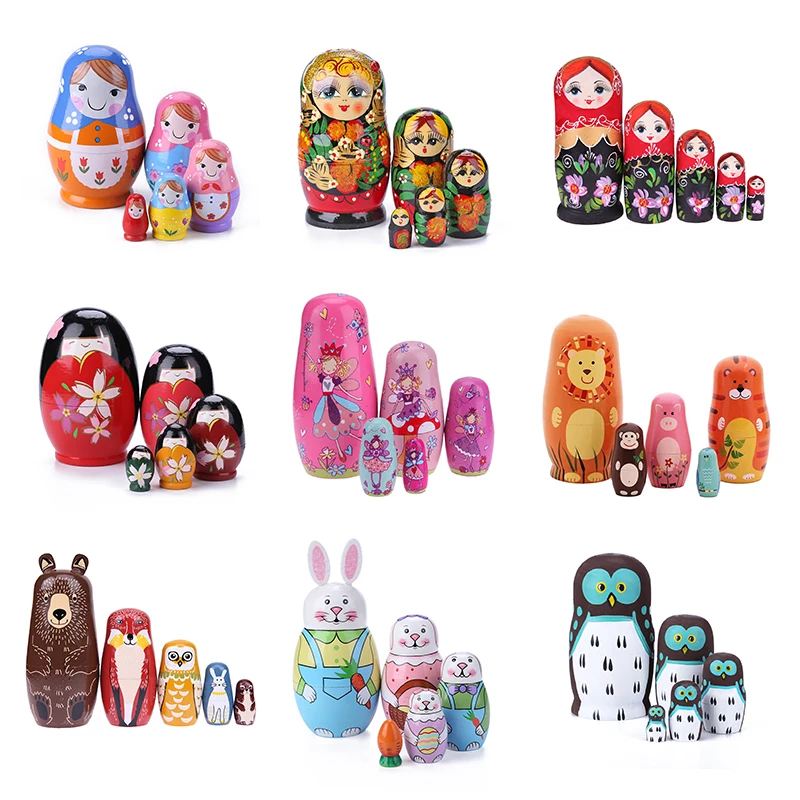 13 Styles Hand-Drawn 5-Layer Russian Matryoshka Animal Flower Loulan Girl Pattern Combination | Игрушки и хобби