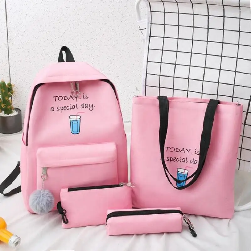 

HOT 4set Backpack Fashion Women Backpack Canvas Shoulder Bags Printing Girl School bag Mochilas Female Children Student Backpack