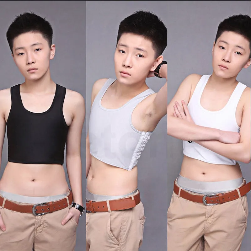 

Basic Lesbian Tomboy Crop Vest Tanks Top Solid Slim Bandage Undershirt Chest Binder Bra Vest Black White