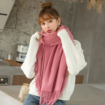 

100% Wool Winter Scarves for Women 2020 Solid Tassels Shawls Wraps Ladies Long Pashmina Luxury Soft Skin-friendly Warm Scarf