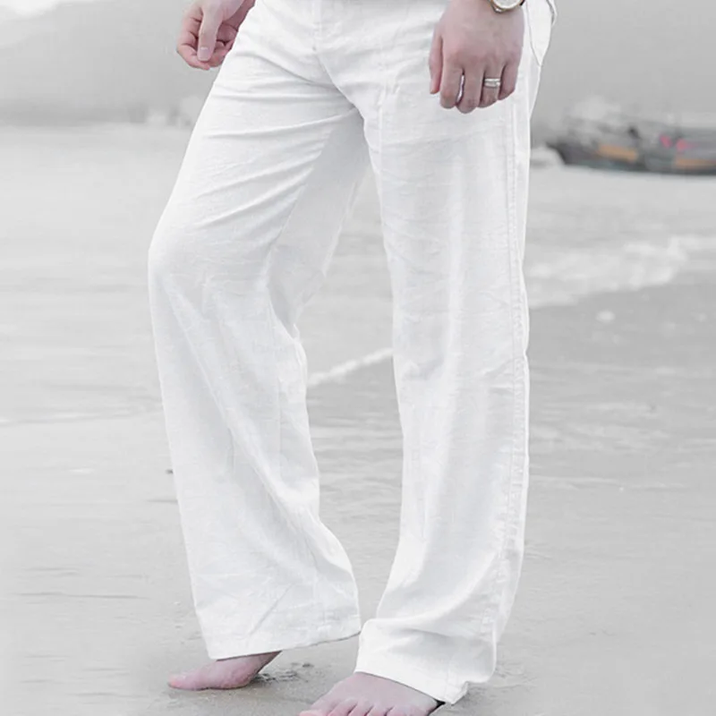 pink silk pajamas SHUJIN Mens Nature Cotton Linen Trousers Summer Pants Casual Male Solid Elastic Waist Straight Loose Pants Plus Size HOT pajama joggers