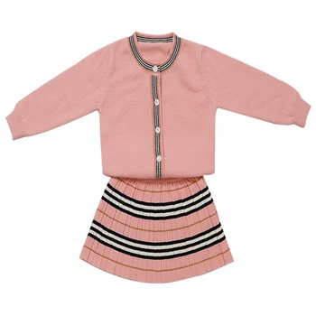 

Baby Girls School Clothes Winter Boutique Outsuits Toddler Cardigan Knitted Sweaters Kids Teens 2pcs Children Jacket+skirt Suits