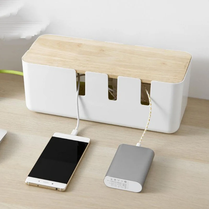 

Plug-in wire storage box Detachable oak cover storage box Desktop decorative charging socket data power cable protector