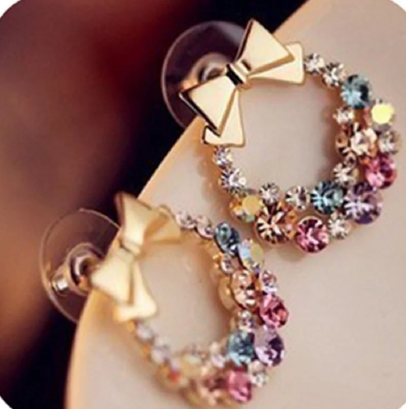 High Quality Fashion Designer Jewelry Colorful Rhinestone Imitation Pearl Butterfly Bow Stud Earrings for Women Brincos For Sale | Украшения