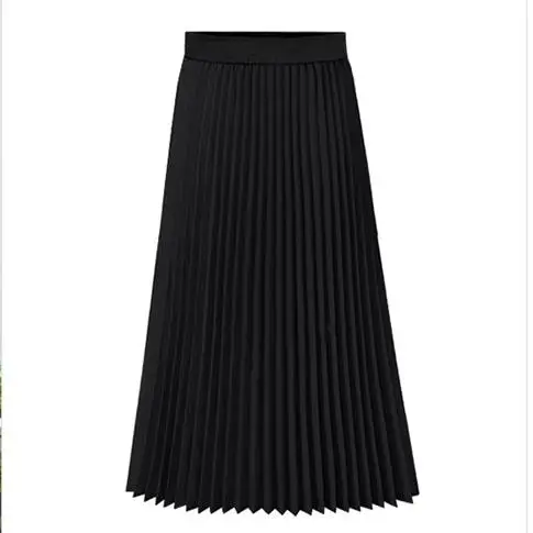 Clobee Women Skirt Spring Autumn Retro Women's High Waist Pleated Solid Knee-length Elastic Sexy Tunic Skirt Plus Size M272