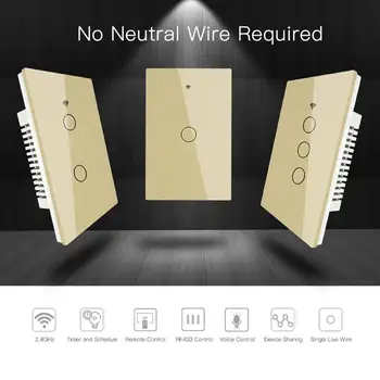 

US AC170-250V WiFi Remote Control Switch RF 433MHz Smart Voice Wall Touch Timer Smart Single Wire Wall Switch For Alexa Google