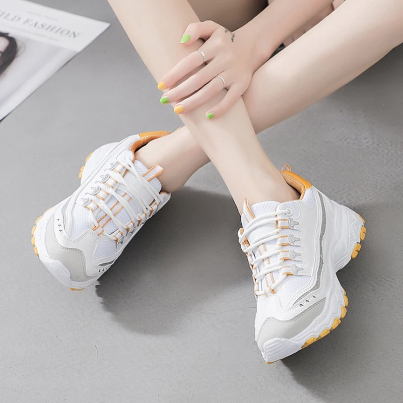 

Female Sneakers Breathable Walking Lace Up Casual Shoes Wedges Unisex Dad Shoes Couples Platform Shoes Woman Trainers Footwear