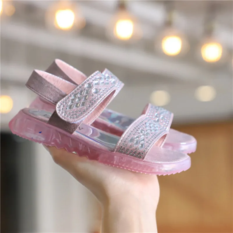 

OPEN Toe Beach Casual Shoes For Girls Wild Student Loop Fasteners Design Platform Shoes Summer Fashion Rhinestone Sandals