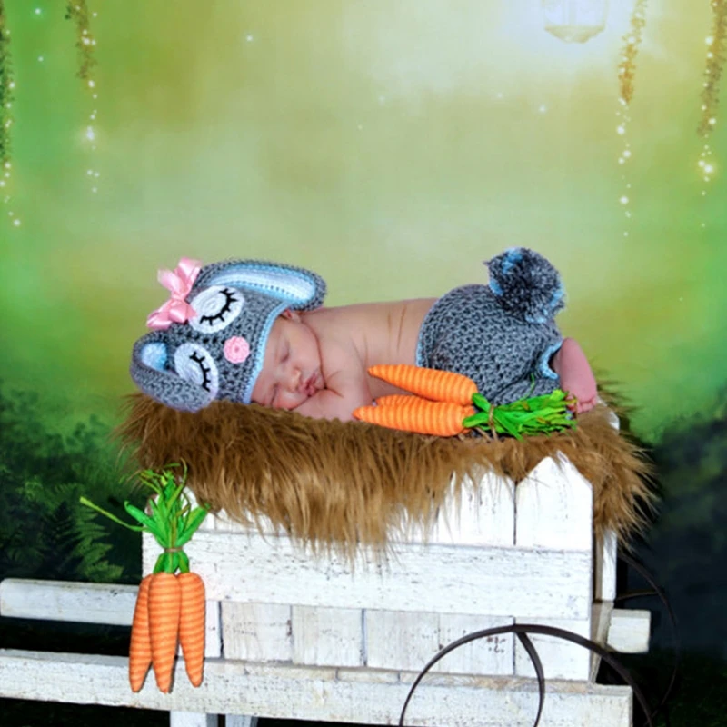 Вязаный крючком костюм для новорожденных девочек и мальчиков с кроликом; наряд для фотосессии; D08C