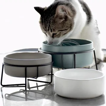 

400ml Food Water Feeder Ceramic Pet Bowl Neck Protection with Non-Slip Stand Water Bowl Dish for Cats Dogs