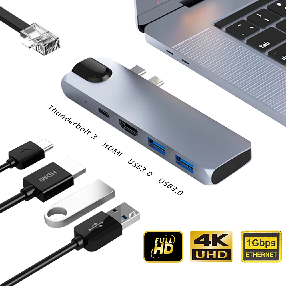 USB-C док-станция двойной type-C концентратор к HDMIRJ45 Gigabit Ethernet порт lightning 3 конвертер пять в одном