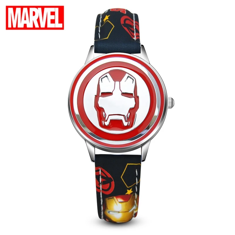 

New Marvel Avenger Iron Man Stark Red Black Teenager Quartz PU Leather Watches Child Hero Dream Cartoon Disney Genuine Kid Watch