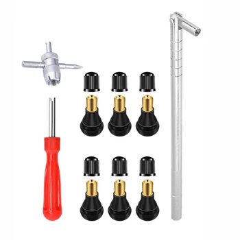 

Stem Puller Installer Tool Include 6Pcs Tire Snap in Short Rubber Valve Stem and 4 Way Valve Core Remover Single Head Tire Valve