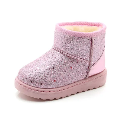 Детские зимние сапоги; Новинка года; детские резиновые сапоги на мягкой подошве; блестящие теплые плюшевые зимние сапоги для девочек; детская обувь; Chaussure Fille - Цвет: Pink
