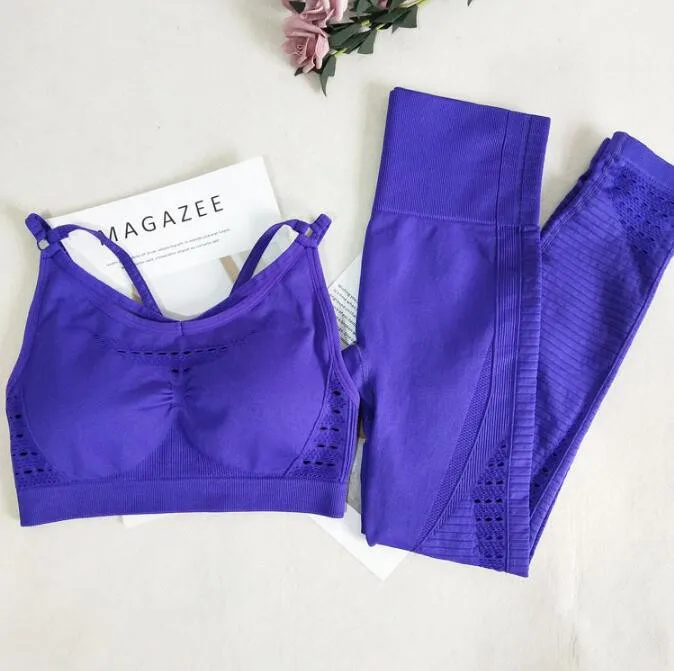 Navy Blue Для женщин Высокое качество выдалбливают Акула Цвета Фитнес& yoga Рабочая одежда из тренажерный зал бесшовные yoga комплект - Цвет: Navy Blue