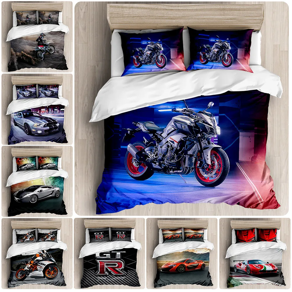 

3D Bedding Set Motorcycle Print Duvet Cover Set Bedcloth with Pillowcase Bed Set Home Textiles