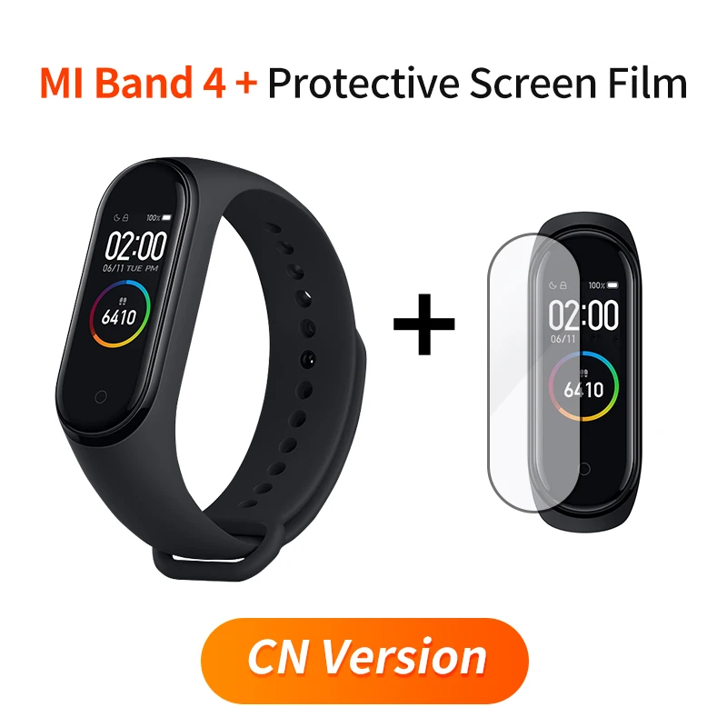 Protective Film 2pcs Xiaomi Mi смарт-браслет 4, фитнес-браслет, 135 мА/ч, цветной экран, Bluetooth 5,0, водонепроницаемый - Цвет: Protective Film 2pcs