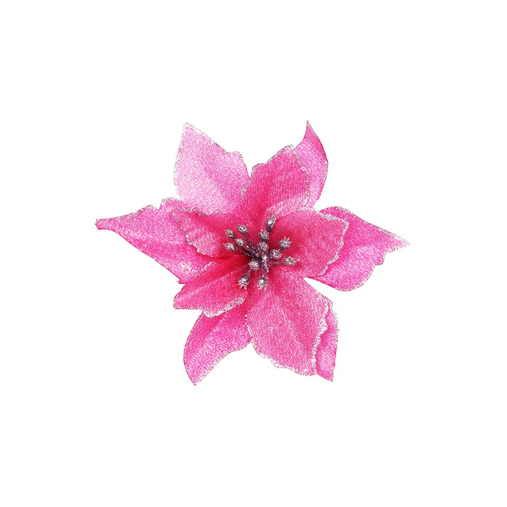 12pcs/lot Artificial Christmas Flowers Plastic&Cloth Glitter Hollow Flower For Christmas Tree Decoration DIY Xmas New Year Decor - Цвет: Pink(13cm)