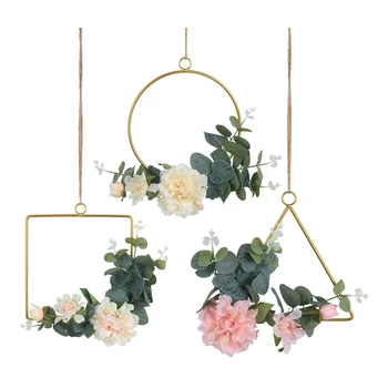 

Floral Hoop Wreath Set of 3 Artificial Peony Flower and Eucalyptus Vine Wreath for Wedding Party Backdrop Decor