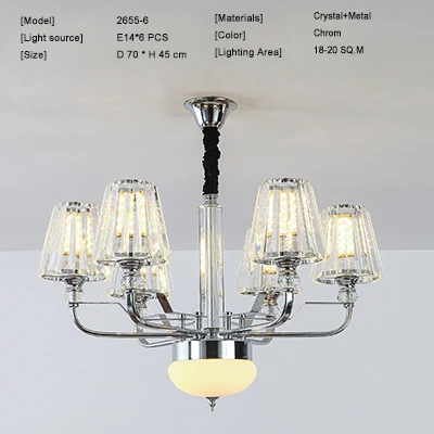 6 light Современный светодиодный светильник для люстры, хрустальный абажур для гостиной, Декор для дома, Черное золото, люстра для спальни, AC110-240V - Цвет абажура: 6 light