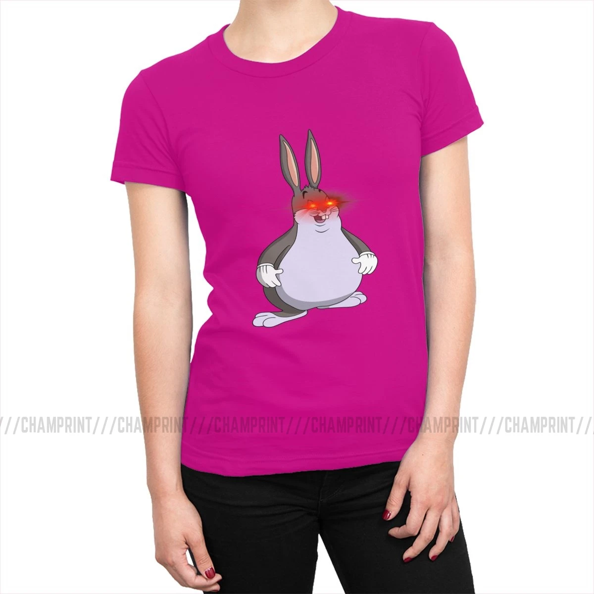 Для женщин большой Chungus толстая футболка для девочек с принтом в виде кролика Футболка Harajuku короткий рукав хлопковые футболки Топ с круглым вырезом уличная Женская одежда с надписью «Размеры - Цвет: Фуксия