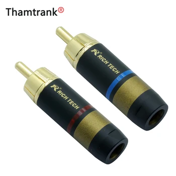 

10pcs/5pairs RCA Plug Luxury Copper RCA male Connector gold plating audio adapter blue&red pigtail speaker plug for 6.7MM Cable