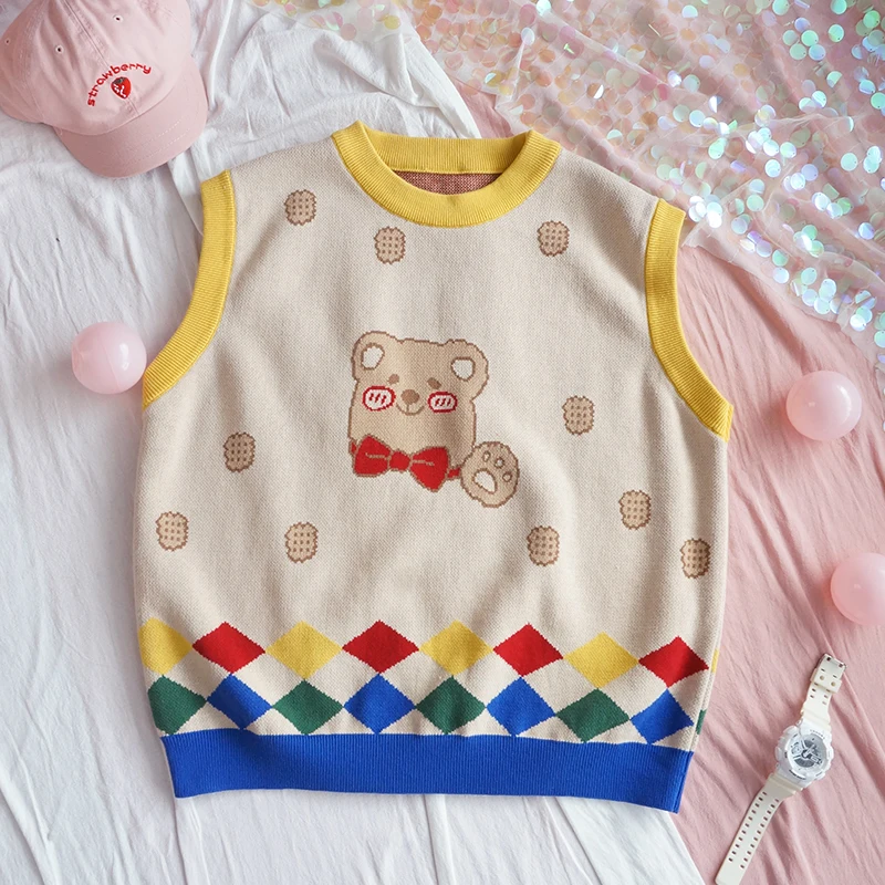 Женский Осенний Мягкий трикотажный жилет с мультяшным принтом флисовый без