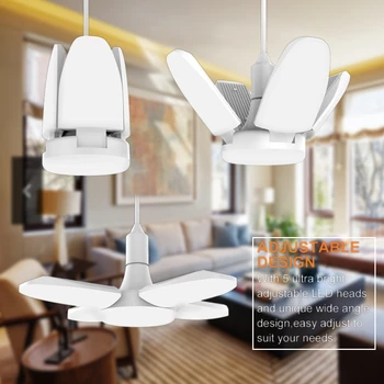 

60w Folding Led Light Bulb Fan Blade Lamp Deformable Garage Light Adjustable Ceiling Lighting E27 B22 Living Room Decoration