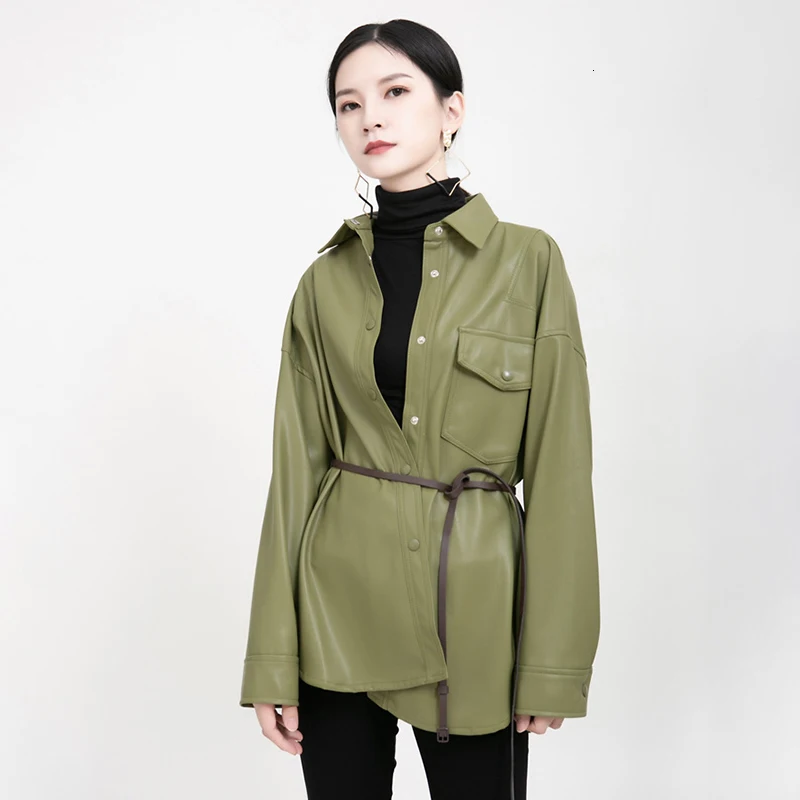 TWOTWINSTYLE, винтажные женские Куртки из искусственной кожи, воротник с лацканами, длинный рукав, Осень-зима, пальто для женщин, модная одежда Tdie