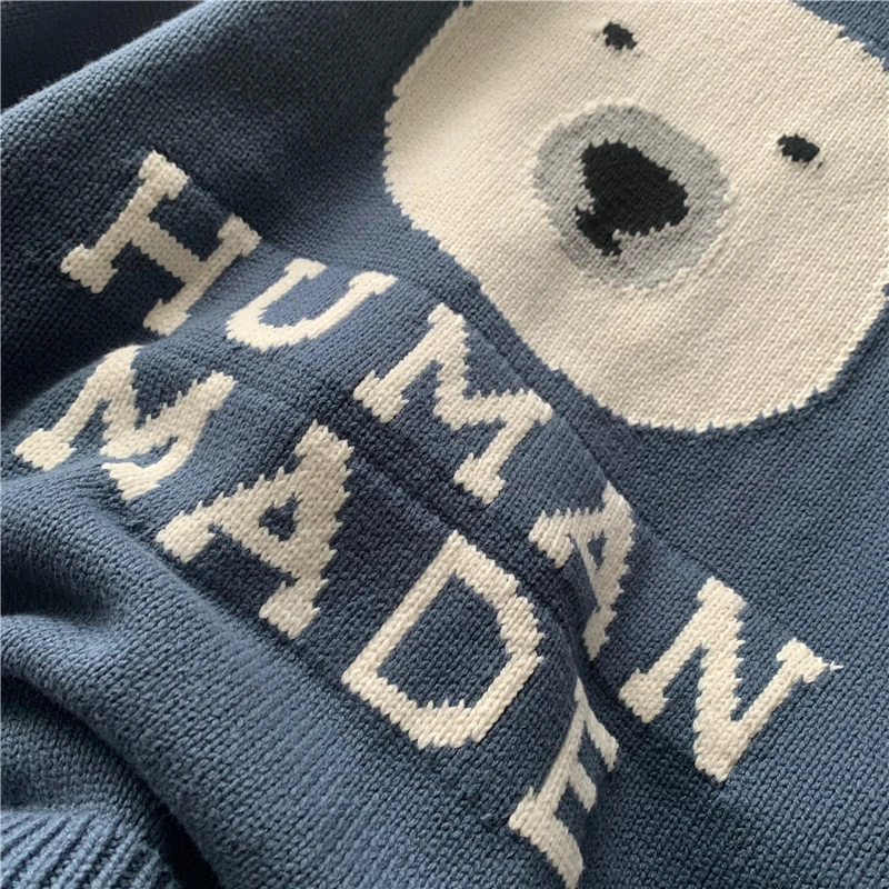 Human Made Sweater Men Women 1:1 Best Quality Cartoon Polar Bear Pattern Knit Sweatshirts Human Made Crewneck cardigan male