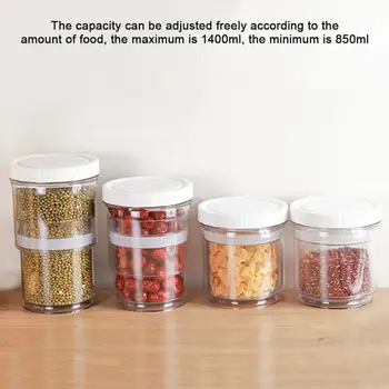 

850-1400ml Retractable Kitchen Storage PVC transparent Food Storage Container Stackable Airtight Cereal jar Container Organizer