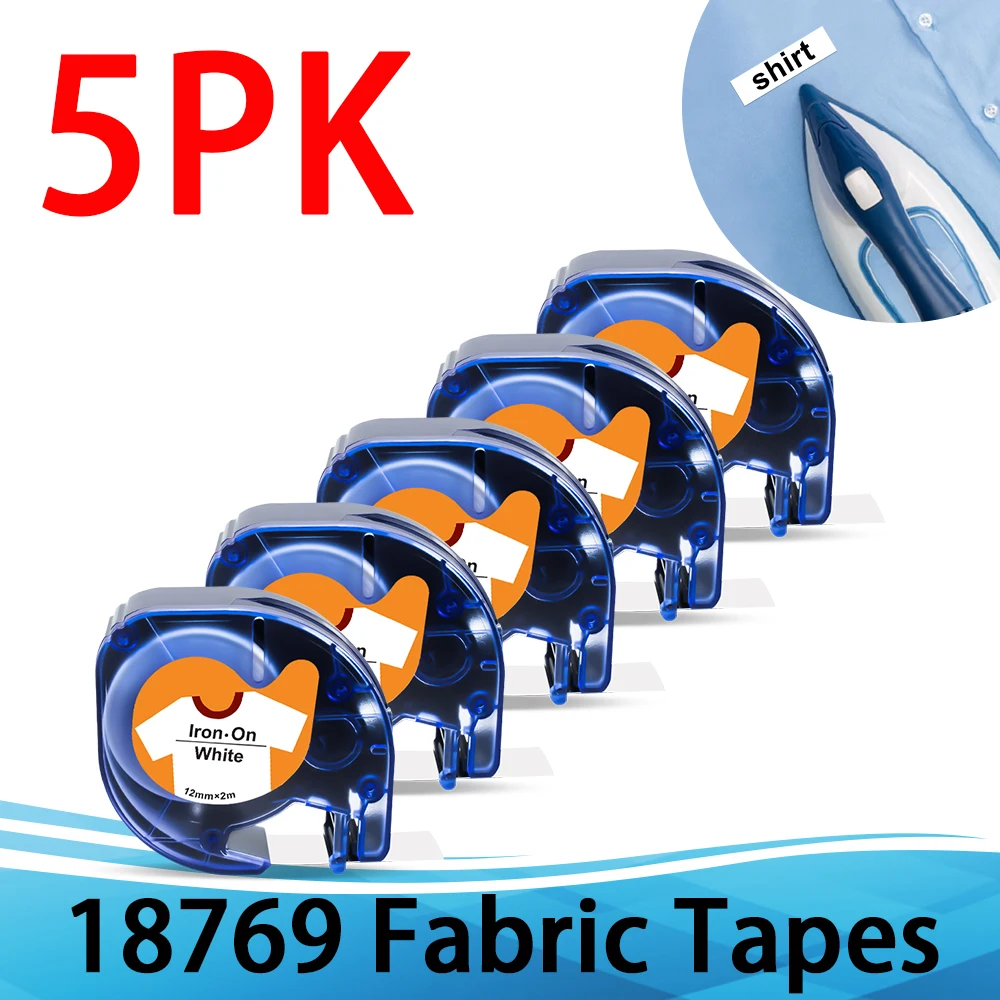 

Labelwell 5PK 18769 Iron on Clothes Labels Compatible for 12mm Dymo Letratag LT Tape 18773 18777 Fabric Tapes For LT-100H QX-50