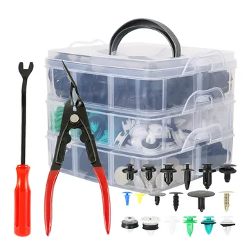 

500PCS Universal Boxed Hybrid Car Fastener With Clip Tool Door Trim Car Bumper Rivet Fixer Hood Fender Fixing Clip